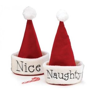 lot 7585 image: Santa Christmas Hat with Hand Stitched Naughty Or Nice Festive Holiday Hat