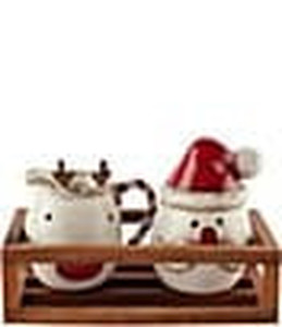 lot 7589 image: Mud Pie H0 Farmhouse Christmas Ceramic Cream & Sugar Set 3pc Set