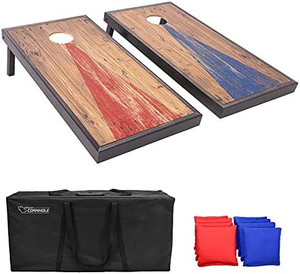lot 7600 image: GoSports Regulation Size Solid Wood Cornhole Set - Includes Two 4 x 2 Boards, 8 Bean Bags, Carrying Case and Game Rules
