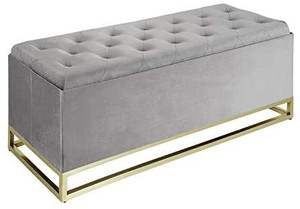 lot 7604 image: Inspire Me Home D�cor Jessica Ottoman Bench Organizing Dividers, Classy Pewter Grey Soft Velvet, 42 x 16 x 17 in, Glamorous Tufted Design, Comfortable Seating, Hidden Storage