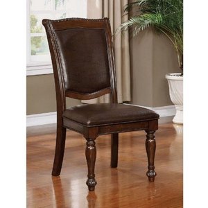 lot 3486 image: Leatherette Upholstered Side Chair with Turned Legs, Brown Cherry, Set Of 2