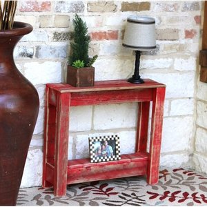 lot 3492 image: Red - Wood- Rustic Side Table- Retail$85.99