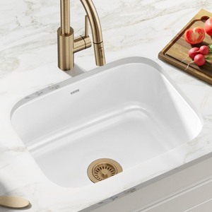 lot 3499 image: KRAUS Pintura 23-inch 16 Gauge Undermount Single Bowl Enameled Steel Kitchen Sink in White