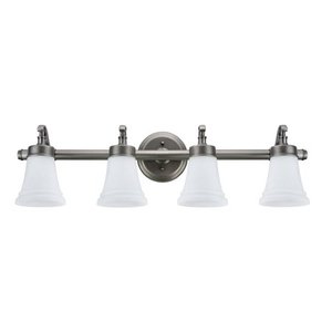 lot 3529 image: Aspen Creative Three-Light Metal Bathroom Vanity Wall Light Fixture, 30 12 Wide, Rustic Pewter with White Opal Glass Shade- Retail$99.99