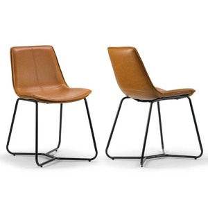 lot 3572 image: Set of 2 Amery Iron Frame Vintage Cappuccino Faux Leather Dining Chair- Retail$186.49