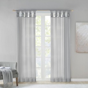 lot 3653 image: 50W X 95L - Light Grey- Madison Park Elowen White Twist Tab Voile Sheer Curtain Panel Pair