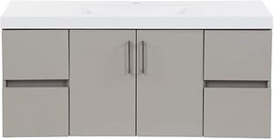 lot 3532 image: Spring Mill Cabinets Innes 48.5 2 Door Modern Floating Bathroom Vanity In Light Gray Finish With 4 Drawers &amp Integrated Sink Top 48.5x18.75 - Retail $719.00