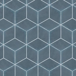 lot 3534 image: SomerTile Palm Rombo Hex Blue 6 x 7 Porcelain Floor and Wall Tile Set Of 39