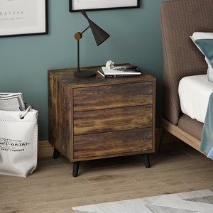 lot 3538 image: Kerrogee 3-Drawer Distressed Nightstand - Bedside End Table - Rustic Brown- Retail$129.99