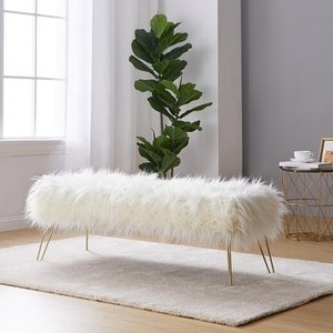lot 3560 image: Silver Orchid Nilsson Contemporary Faux Fur Long Bench Ottoman- Retail$116.49