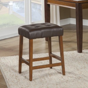 lot 3614 image: Homepop Leatherette Square Tufted Backless Counter Height Stool 24-inch Chocolate