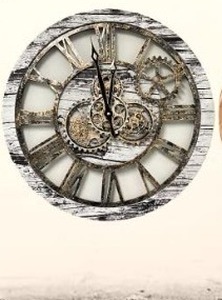 lot 3642 image: ImprovingLife Wall Clock, 23.25 Inches,Copper Gears With Vintage Gray Wood