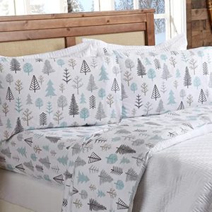 lot 3675 image: Great Bay Home Heavyweight Flannel King Sheet Set Winter Forest