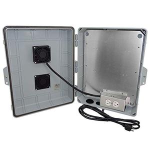 lot 7391 image: Altelix Vented NEMA Enclosure 17x14x6 (11.5 x 9 x 3.2 Inside Space) Polycarbonate  ABS Weatherproof with Cooling Fan, Aluminum Equipment Mounting Plate, Pre-Wired 120 VAC Outlets, 5 Ft Power Cord