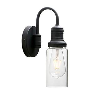 lot 27478 image: Permo Industrial Vintage Gooseneck Wall Mount Single Sconce with 3.1 Cylindrical Clear Glass Shade Wall Sconce Light Lamp Fixture (Black)