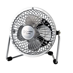 lot 34347 image: Comfort Zone CZHV4S Quiet Dual-Powered 4-inch High-Velocity Portable Fan with Adjustable Tilt, Silver for Home, Office, Bedroom