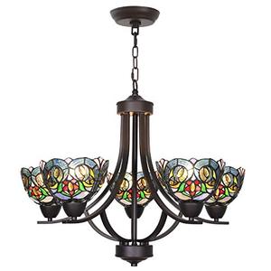 lot 34350 image: VINLUZ 5 Light Chandeliers Tiffany Style 7-inch Stained Glass Shaded, Oil Rubbed Bronze Vintage Pendant Lighting Traditional Ceiling Light Fixtures Hanging for Dining Room Living Room