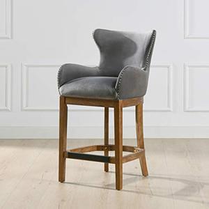 lot 34351 image: Jennifer Taylor Home Larisse Modern 26 Counter-Height Barstool with Armrests, 28, Classic Grey