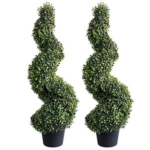 lot 34367 image: Armada Topiary Trees Artificial Faux Fakes Spiral Plant Green Cedar Tree Boxwood Topirary Plants Indoor Outdoor Decor with Plastic Pot Set of 2 (35 Inch)