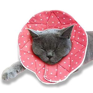 lot 220454 image: SunGrow Cat Recovery Cone, Soft Comfortable Neck Pillow, for Speedy Neuter or After Surgery, No More Cone of Shame, Polka Dot Design, Pink Color, Fits All Pets with 9-10.5 Neck Circumference, M Size