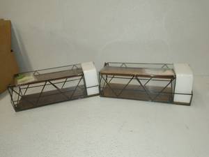 lot 220455 image: metal and wood wall shelves