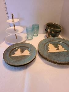 lot 1234 image: Three tiered ceramic tray, stoneware, candle holders