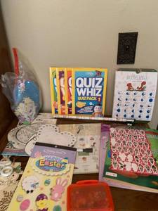 lot 1624 image: Miscellaneous stickers, game books, beads and art supplies