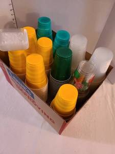 lot 1310 image: Box of disposable cups and coasters