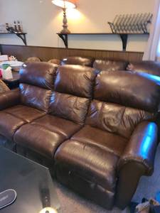 lot 1330 image: Another Leather like sofa recliner 86 inches long (great condition)