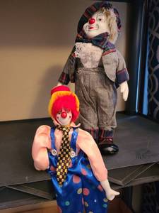 lot 1753 image: Porcelain clown dolls one is animated and musical