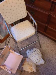lot 1767 image: Vintage high chair, toy high chair and crib sheets