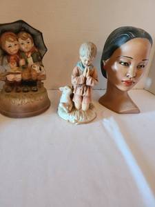 lot 1171 image: Lefton boy and lamb, barely working musical umbrella, ceramic mold