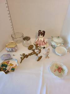 lot 1177 image: Antique and vintage home decor including music box with broken piece on lid