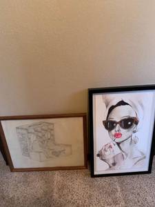 lot 1774 image: Framed art 24 x 16 and 17 x 21
