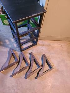 lot 2005 image: Table 12 by 12 by 23 and wooden shelf brackets