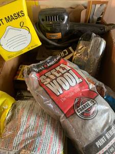 lot 2043 image: Craftsman sander, dust masks, steel wool and sandpaper