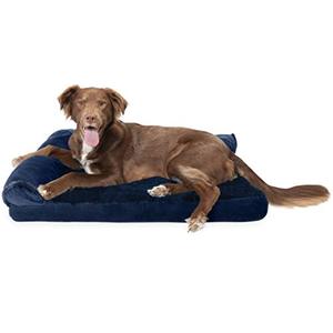 lot 21613 image: Furhaven Cooling Gel Foam Pet Bed for Dogs and Cats - L Chaise Sofa Plush Fur and Velvet Couch Dog Bed with Removable Washable Cover, Deep Sapphire, Large