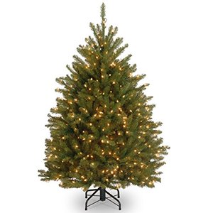 lot 21614 image: National Tree Company Pre-Lit Artificial Mini Christmas Tree, Green, Dunhill Fir, White Lights, Includes Stand, 4 Feet- Retail $79