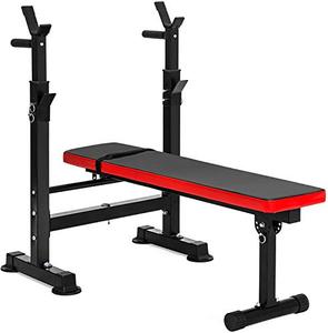 lot 21622 image: BalanceFrom RS 40 Adjustable Folding Multifunctional Workout Station Adjustable Olympic Workout Bench with Squat Rack, Black- Retail $89