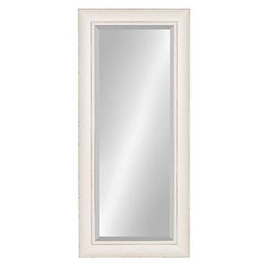 lot 21628 image: Kate and Laurel Macon Framed Wall Panel Beveled Mirror, 16x36, Distressed Soft White- Retail $71