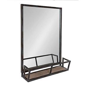 lot 21641 image: Kate and Laurel Jackson Distressed Metal Mirror with Wood Shelf, 22x29, Black- Retail $156