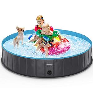 lot 21654 image: lunaoo Foldable Dog Pet Pool Portable Kiddie Pool for Kids, PVC Bathing Tub, Outdoor Swimming Pool for Large Small Dogs