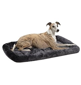 lot 21656 image: 36L-Inch Gray Dog Bed or Cat Bed w Comfortable Bolster  Ideal for Medium  Large Dog Breeds & Fits a 36-Inch Dog Crate  Easy Maintenance Machine Wash & Dry