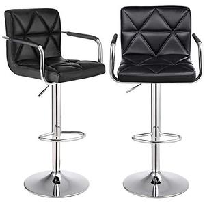 lot 21661 image: SONGMICS Set of 2 Adjustable Swivel Bar Stool Chairs Counter Stools, Breakfast Chairs with Arms and Back, PU, Black- Retail $129