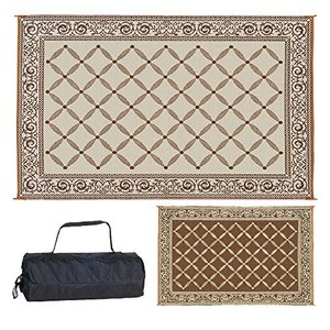 lot 21668 image: Reversible Mats 116097 Outdoor Patio 6-Feet x 9-Feet, BrownBeige RV Camping Mat- Retail $60