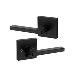 lot 21669 image: Kwikset 91550-029 Halifax Door Handle Lever with Modern Contemporary Slim Square Design for Home Bedroom or Bathroom Privacy in Iron Black