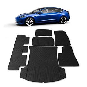 lot 21695 image: Tesla Model 3 Floor & Trunk Mats - All Weather Mat Fits 2017 - 2021 (Complete Mat Set Floor, Trunk, Frunk, Storage) Accessories - Heavy Duty & Flexible Eco-Friendly All Season Latex Material by HEA