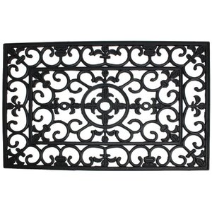 lot 21700 image: Heavy Duty Natural Rubber Outdoor Doormat, 24x36, Entry Way Shoes Scraper Patio Rug Dirt Debris Mud Trapper Waterproof-Wrought Iron- Retail $37