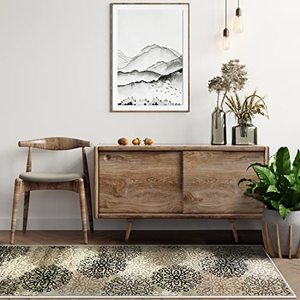 lot 21709 image: SUPERIOR Leigh Modern Floral Medallion Polypropylene Indoor Runner with Jute Backing, 2 7 x 8, Blue