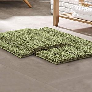 lot 21712 image: Amrapur Overseas 2-Pack Chenille Noodle Bath Mat with Non-Slip Backing, Sage 2 Count